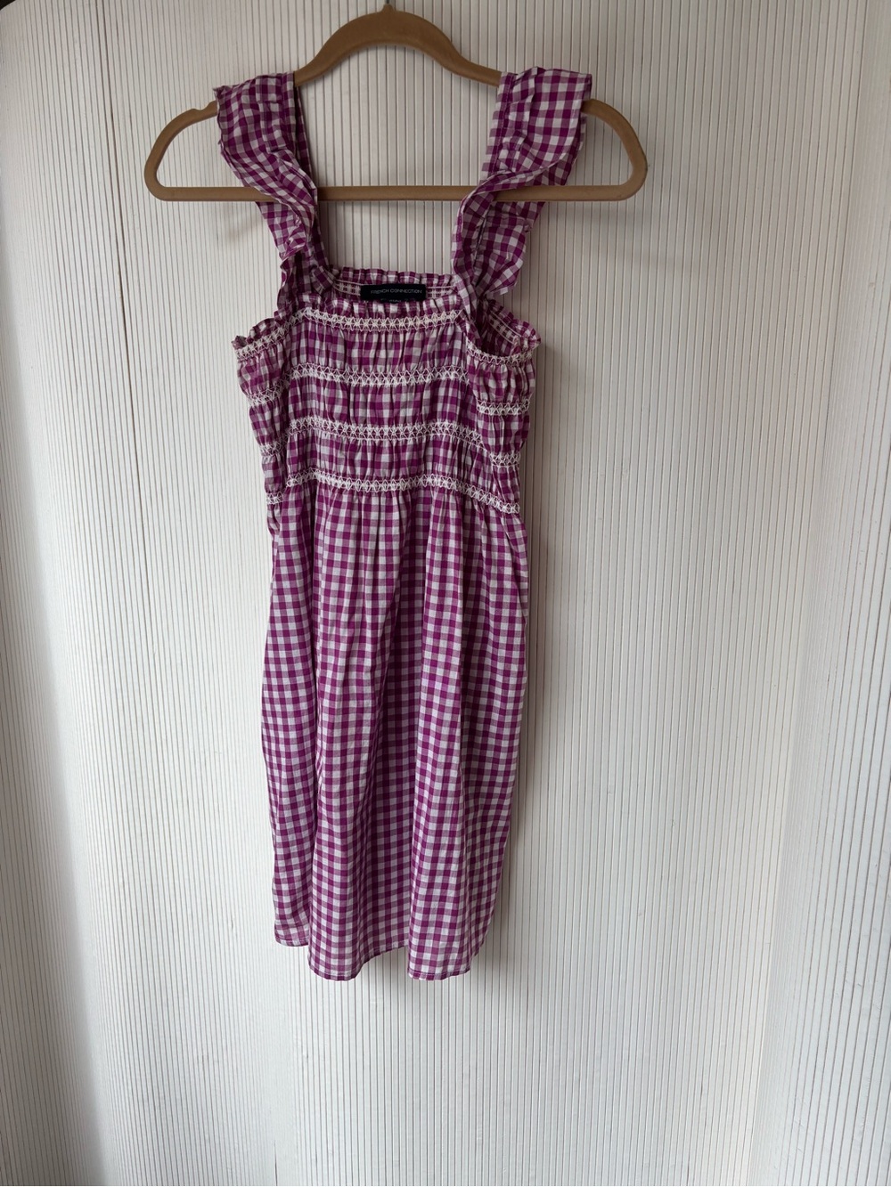 FRENCH CONNECTION Purple Gingham Smocked Sundress